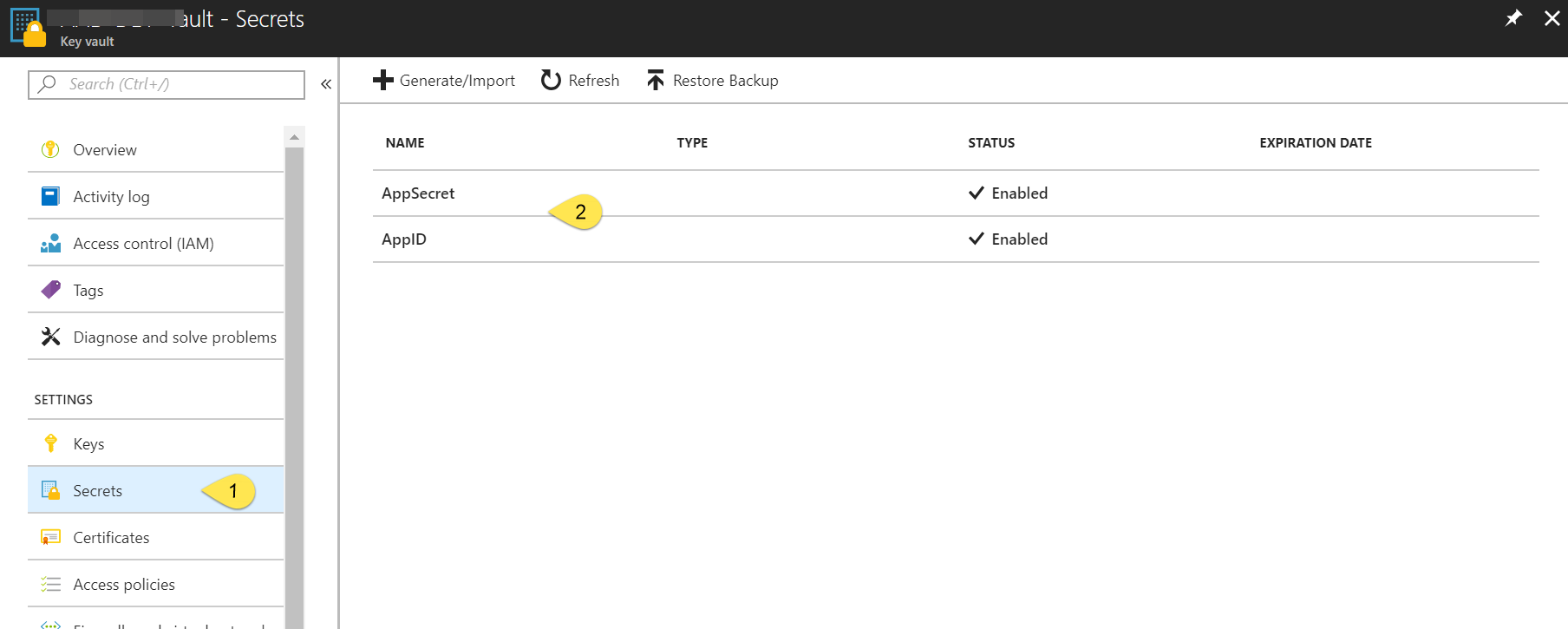 Azure KeyVault secrets